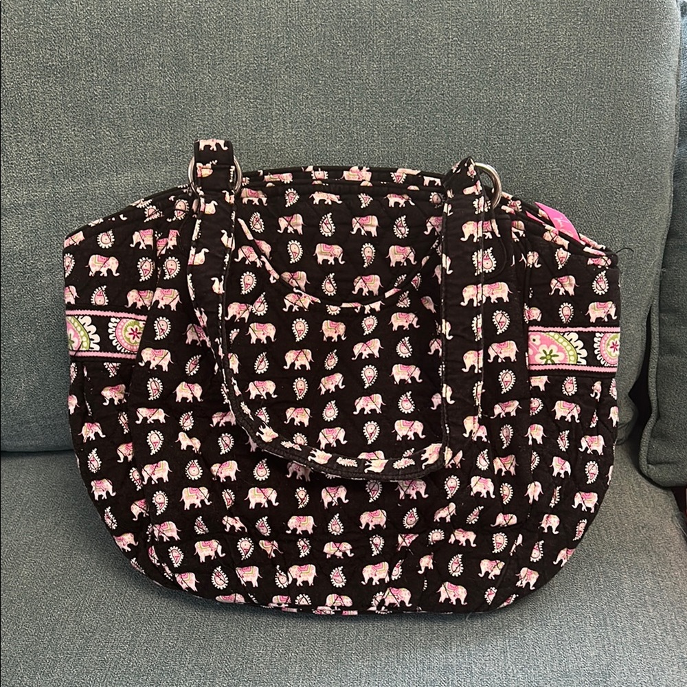 Stylish Black and Pink Elephant Print Tote Bag